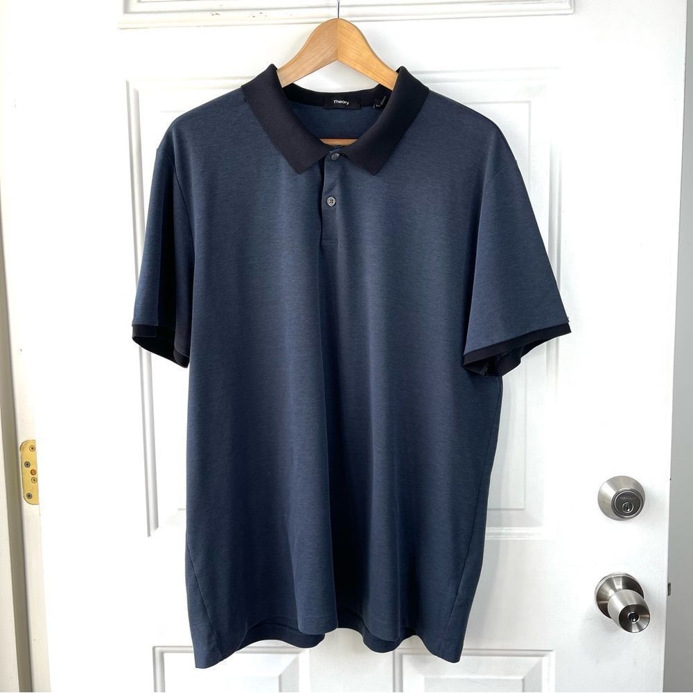 Theory Men's Tech Function Pique Blue Polo Shirt Size XXL